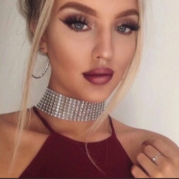 Disco 12 Row White Rhinestone Soft-Mesh Adjustable Choker - Picture 13 of 17